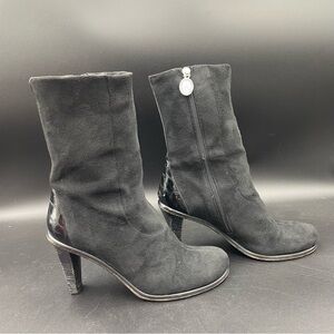 Donald J Pliner Black Suede Heeled Boots 9M Italy